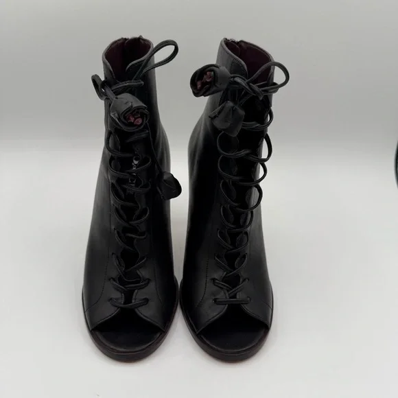 Coach Lena Black Lace-Up Peep-Toe Ankle Booties With Stiletto Heel Size 6B - Picture 6 of 16